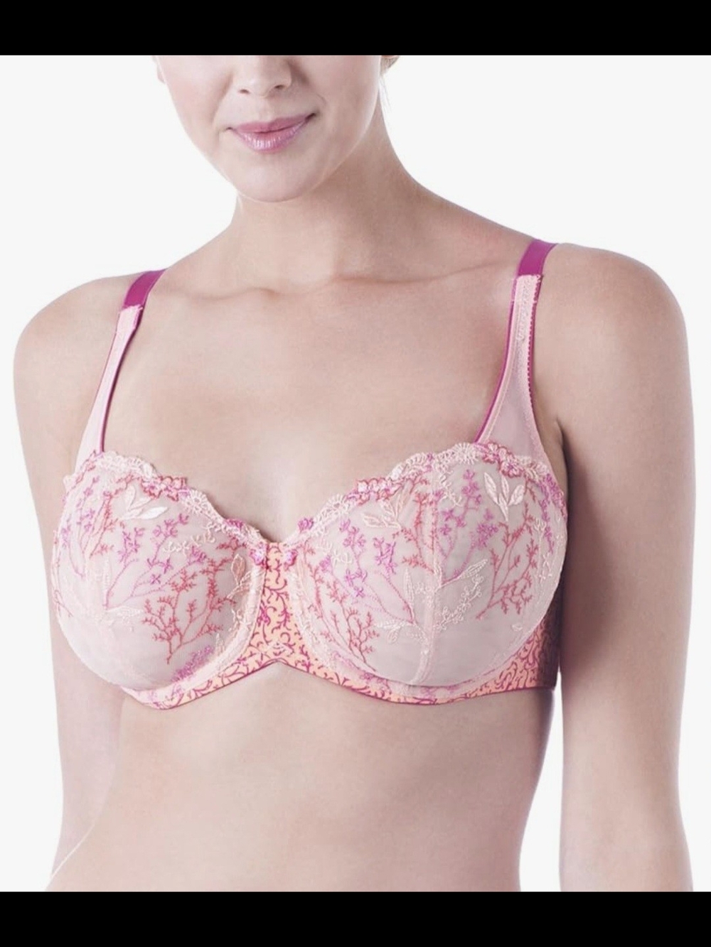 Embroidered Unlined Pink Sheer Lace Underwire Bra